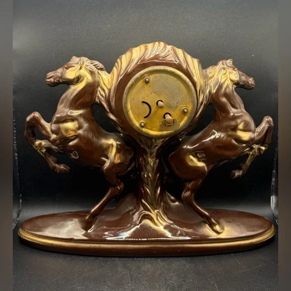 Walter Germany Vintage Ceramic Equestrian Horse Table Clock, Mantel Clock Decor - Picture 9 of 14